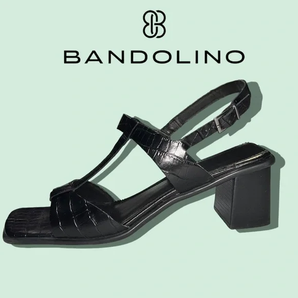 BANDOLINO *Vintage* (EUC) Kendra Black Leather T Strap Sandals, Size 9.5 - Picture 1 of 12